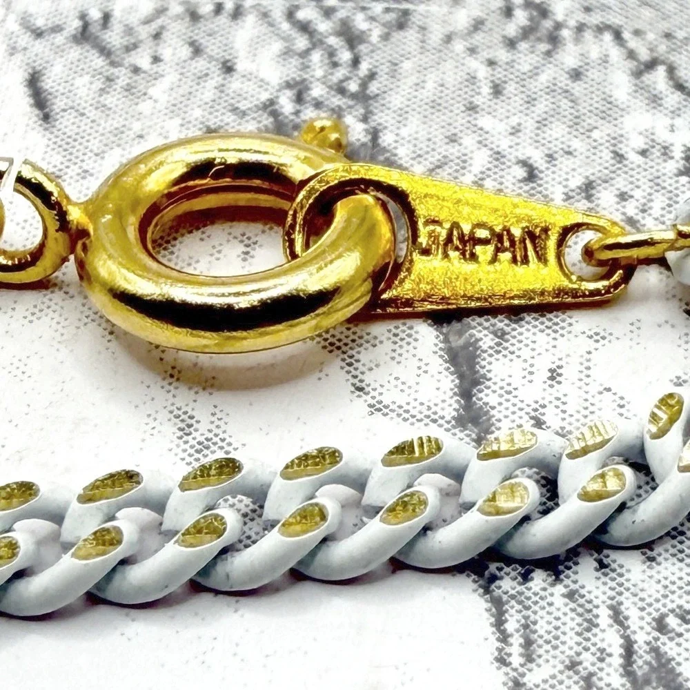 Signed‎ Japan White Chain Gold Accents Necklace 18
